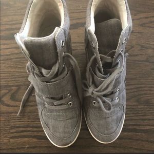 Gunmetal wedge sneakers size 6.5